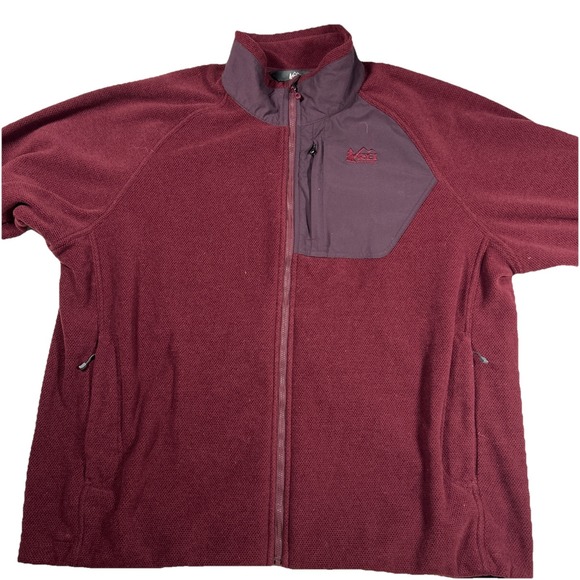 REI Co-Op Men's 2XL Alpenfire Fleece Jacket Full Zip Hiking Outdoor Maroon - Picture 3 of 8